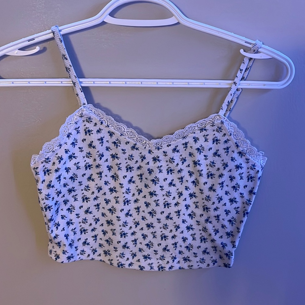 Floral white blue shein tank top